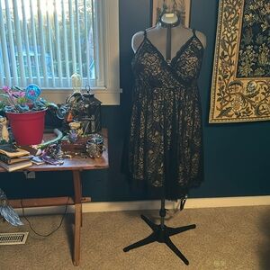 Like New Torrid Size 3 Black Lace Strappy Dress With Tan Lining.